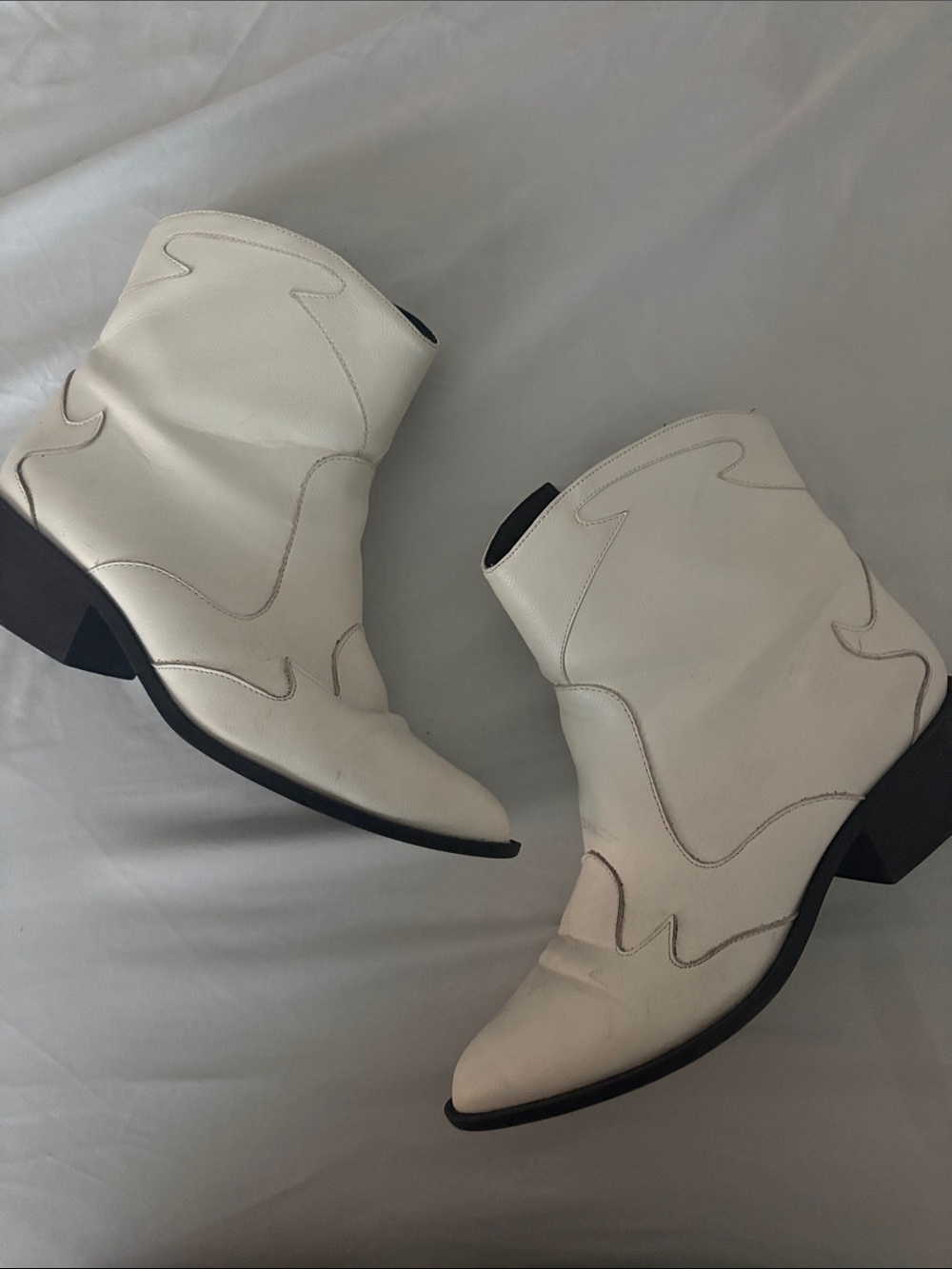Express x Rocky Barnes White Western Ankle Booties